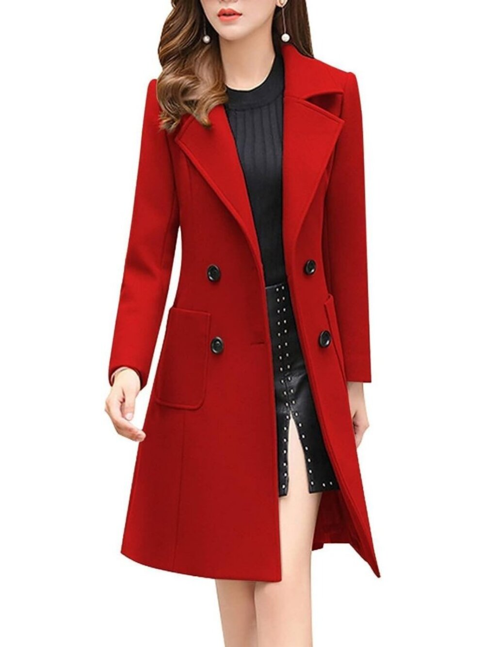 Elegant Wool Blend Pea Coat | Notched Lapel, Double Breasted, Warm Winter